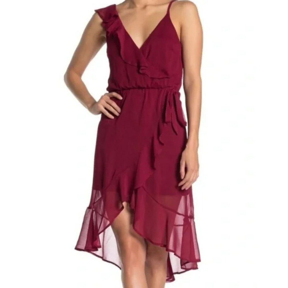 MAX + ASH Women Red Ruffle High-Low Dress 3UGQT0032MA Wine XS